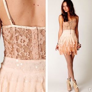 Free People Lace Sequined Ombré Feather Dress